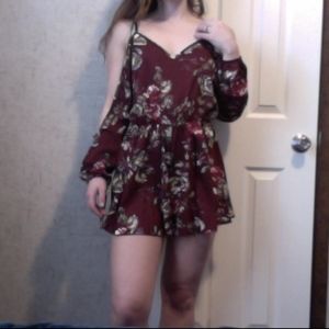 Long Sleeve Cold Shoulder Floral Romper